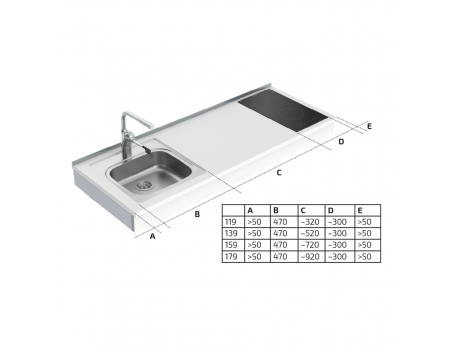 Maße - Wandhängendes motorisch verstellbares Mini-Küchenmodul 6300-ES11S2