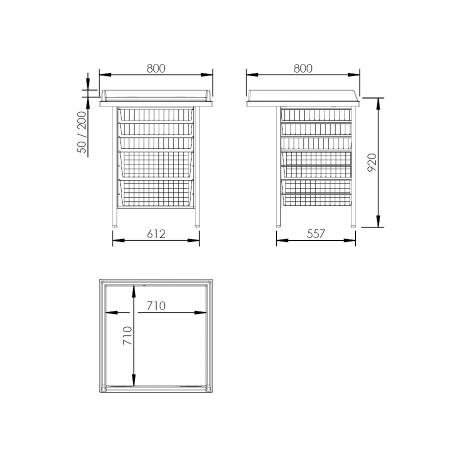 Maße - Wickeltisch 327 - Leiter, 80x80 cm